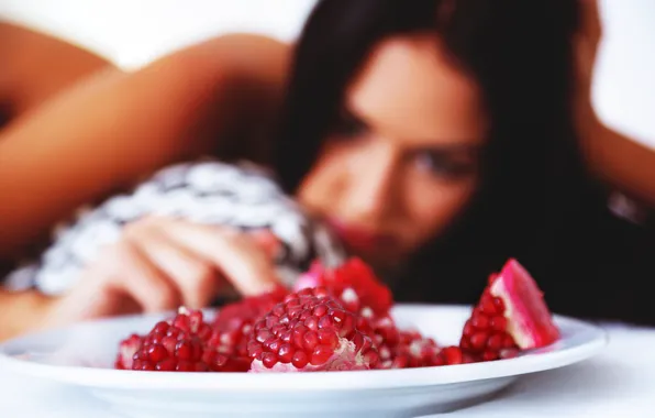 Girl, Model, Plate, Brunette, Garnet, Fruit, Macy B