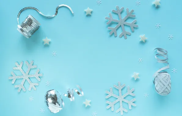 Winter, snowflakes, holiday, Christmas, New year, serpentine, stars, blue background