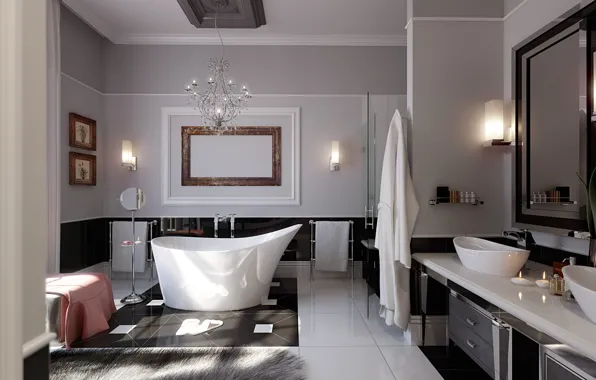 Picture candles, chandelier, bath, modern