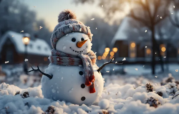 Winter, snow, Christmas, New year, snowman, Christmas, winter, snow