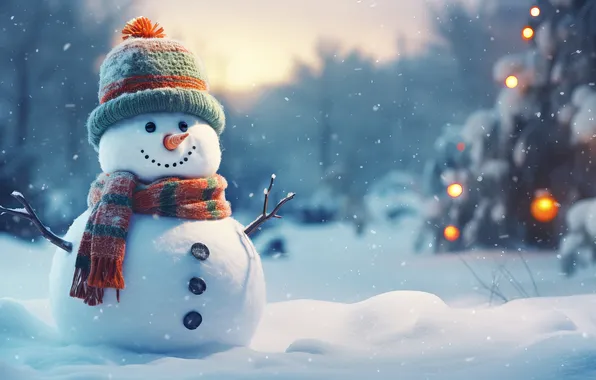Winter, snow, Christmas, New year, snowman, Christmas, winter, snow