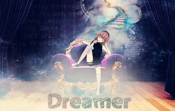 Dreams, sleep, chair, anime, art