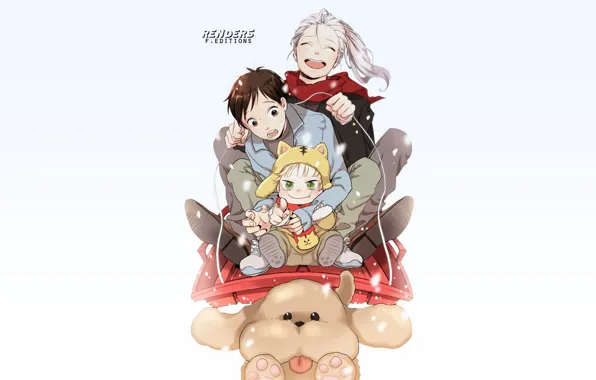 Children, dog, anime, art, Yuri on Ice, Yuri on the ice, Viktor Nikiforov, Yuri Katsuki