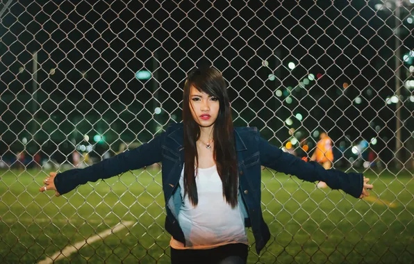 Girl, the fence, Asian