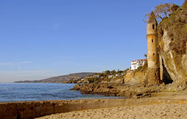 Sea, landscape, the city, shore