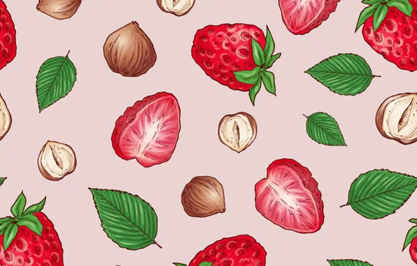Picture berries, background, strawberry, nuts