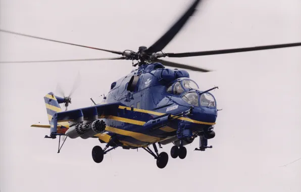The sky, blue, blades, helicopter, Helicopter, mi 24