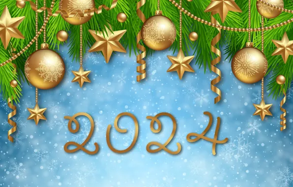 Picture winter, snow, snowflakes, gold, New Year, figures, golden, new year