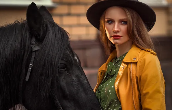 Picture look, face, girl, horse, horse, hat, Annie Of Antikov