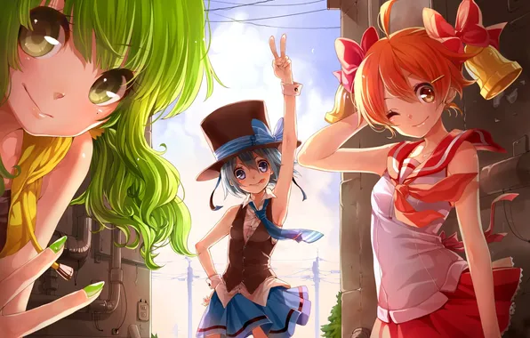 Emotions, girls, hat, art, bells, cylinder, rojiko