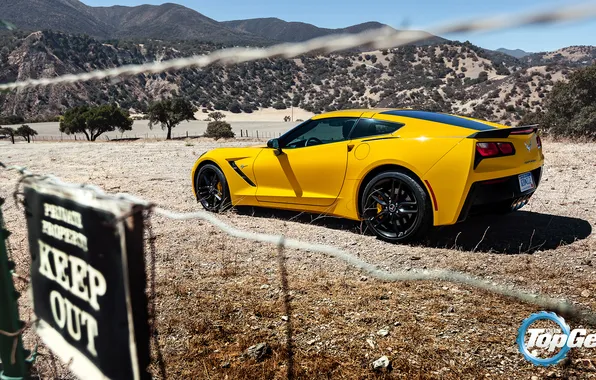 Picture mountains, yellow, Corvette, Chevrolet, Chevrolet, Top Gear, rear view, Coupe