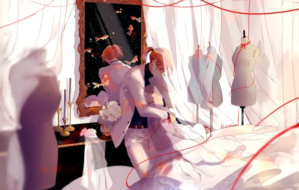 Fish, dummy, guy, wedding dress, hugs, by lluluchwan