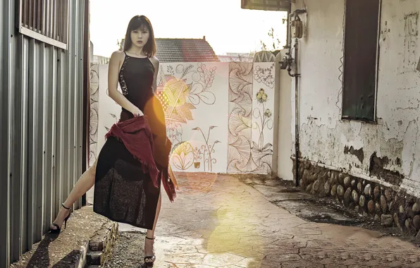 Girl, yard, Asian