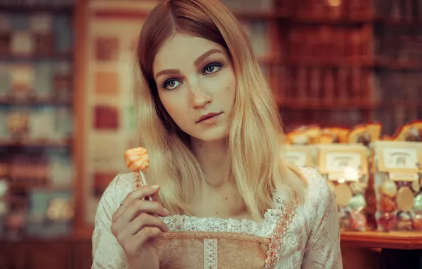 Girl, face, background, hair, candy