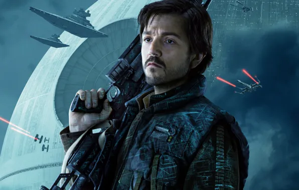 Picture weapons, fiction, rifle, poster, Diego Luna, Rogue One, Diego Luna, Rogue-one: Star wars. History