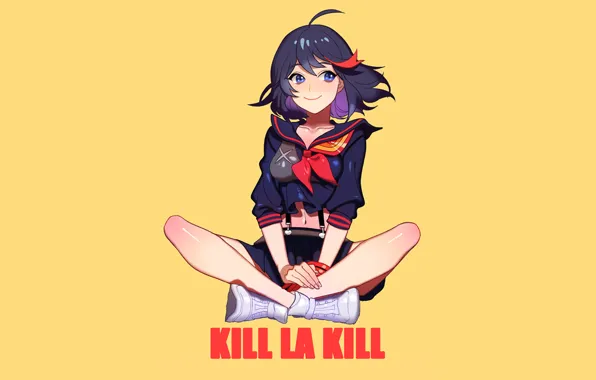 Smile, sneakers, form, blue eyes, knees, sailor, kill la kill, matoi ryuuko