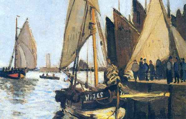 Picture, seascape, Claude Monet, Sailing ships at Honfleur