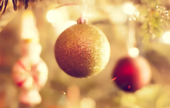 Picture decoration, balls, new year, focus, sparks, Christmas
