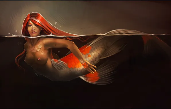 Sea, chest, water, girl, fiction, mermaid, Tits, tail