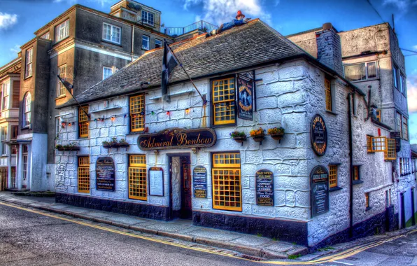 Picture the sky, house, street, England, hdr, bridge, tavern, admiral benbow