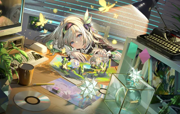 Girl, butterfly, room, figures, firefly, honkai: star rail, trailblazer, honkai (series)