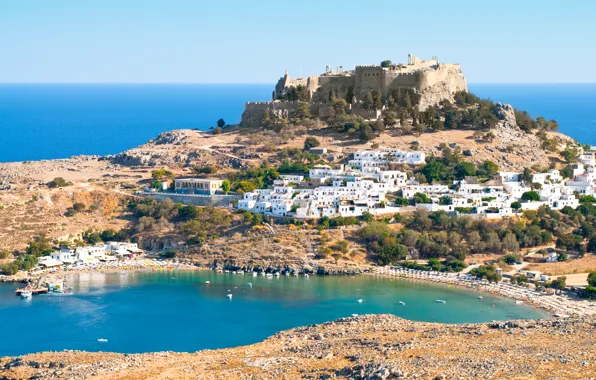 Sea, the city, island, Greece, Greece, Rhodes, Lindos Acropolis