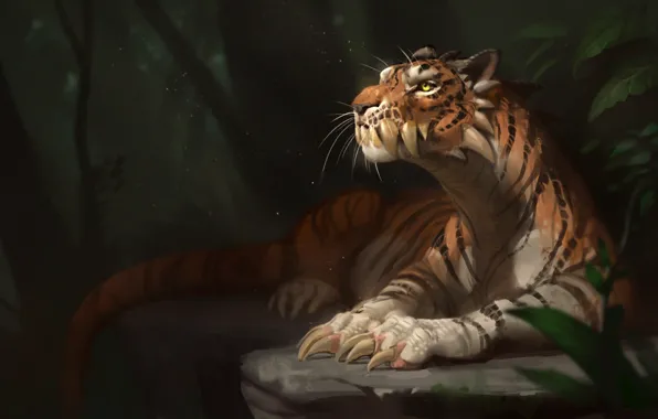 Forest, look, tiger, art, tail, claws, mutant, Fang