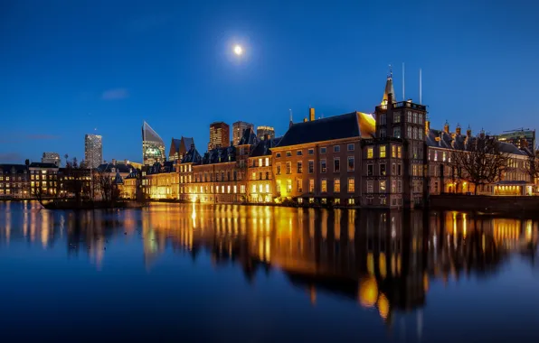 Picture lights, the moon, the evening, backlight, Netherlands, Holland, The Hague