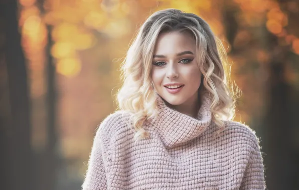 Autumn, blonde, bokeh, photo