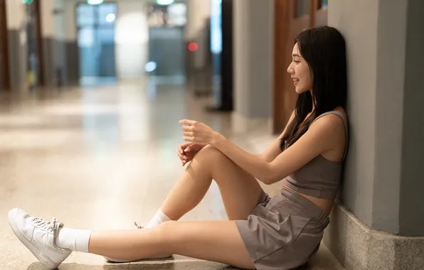 Girl, legs, Asian, sitting
