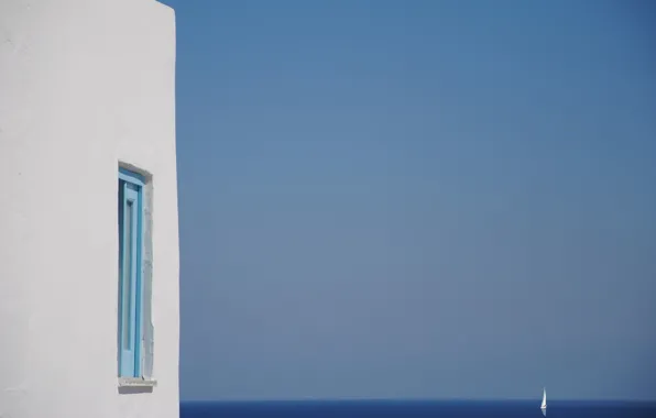 Picture sea, the sky, house, boat, minimalism