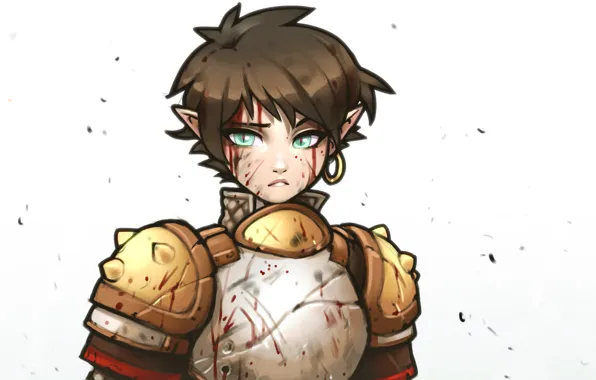 Girl, blood, brunette, ring, dirt, art, armor