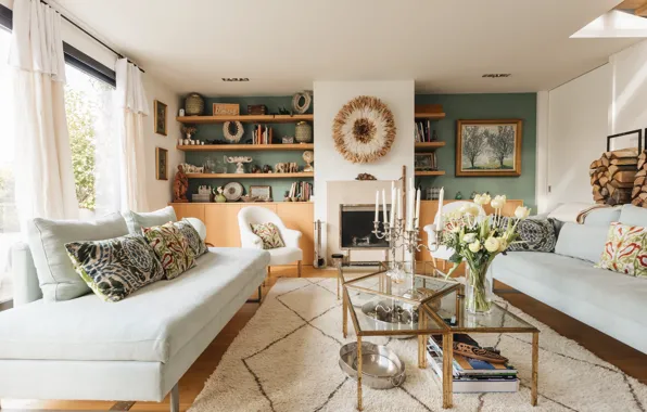 Room, interior, fireplace, living room, cozy, Grand Soleil house