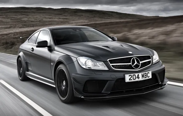 Picture road, the sky, black, Mercedes-Benz, Mercedes, supercar, AMG, Coupe