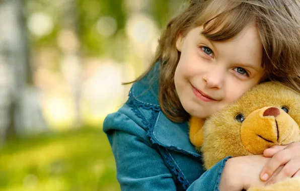 Picture joy, nature, smile, background, mood, hair, child, bear