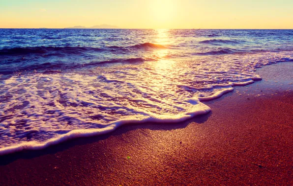 Sand, sea, beach, the sky, the sun, landscape, sunset, nature