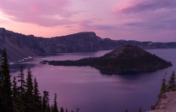 Forest, nature, lake, crater, Oregon, U.S.A., Crater Lake National Park