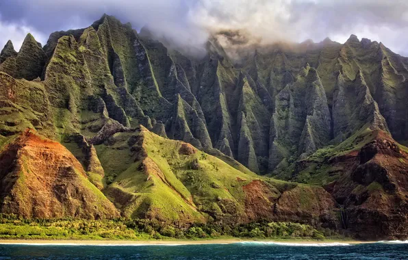 Clouds, nature, the ocean, shore, island, Hawaii