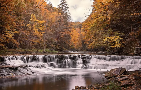 Picture autumn, river, waterfall