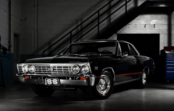 Picture garage, twilight, chevrolet, muscle car, Chevrolet, chevelle ss