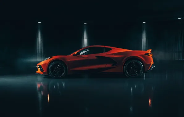 Corvette, Chevrolet, side view, Stingray, 2020, C8