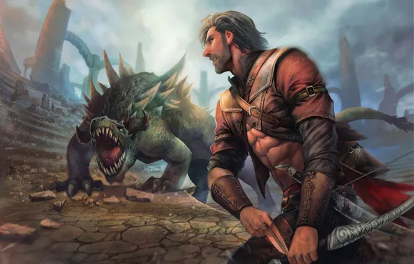 Monster, bow, art, spikes, dagger, arrow, monster, hunter