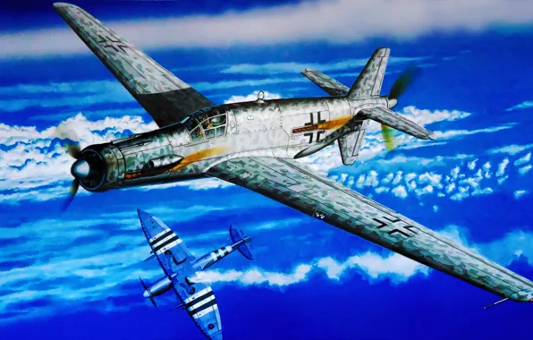 Fighter, war, art, airplane, painting, ww2, Do-335B-4