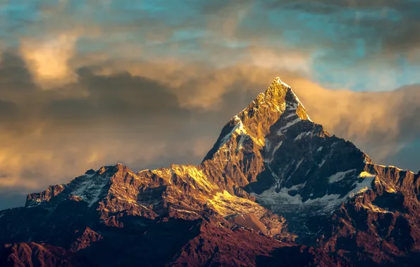 Morning, mountain range, The Himalayas, Nepal, Annapurna