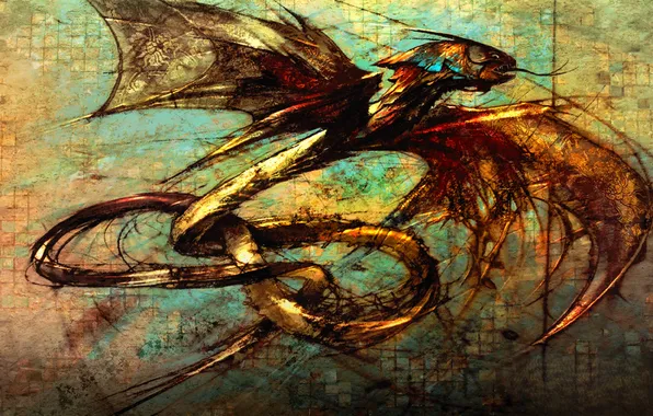 Mosaic, wall, dragon, wings, monster, tail, Guild Wars, The snake