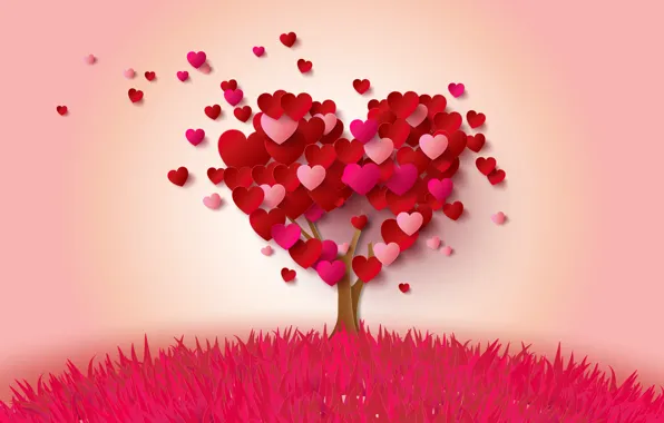Tree, heart, hearts, love, heart, pink, romantic