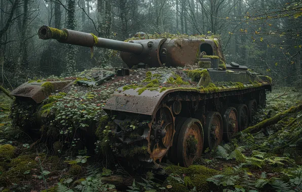 Trees, Tank, WWII, The great Patriotic war, The Second World War, Digital art, AI art, …