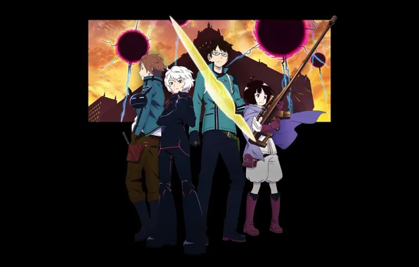 Sword, gun, soldiers, mecha, weapon, anime, sniper, shield