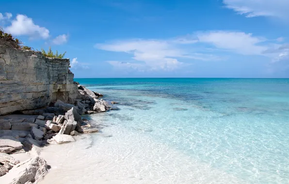 Sand, beach, the sky, water, clouds, landscape, nature, stones