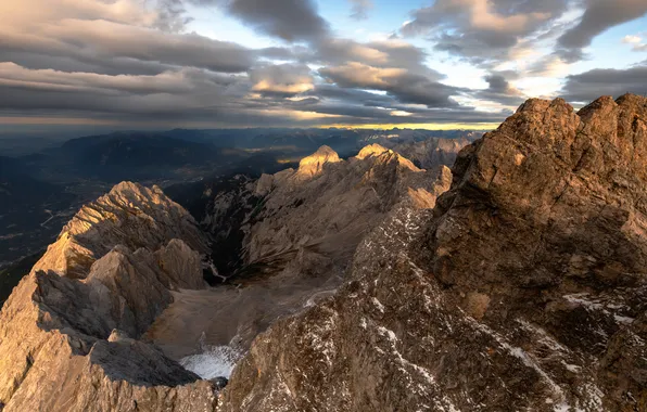 Clouds, beauty, morning, horizon, top, shadows, Zugspitze, Evgenia Cech